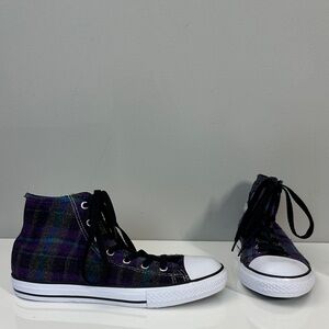 Converse Purple Plaid Hi Top Sneakers Size 5 Junior